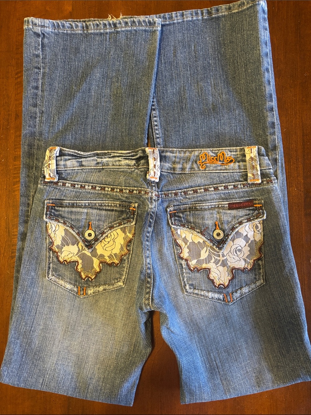MISS ME JP4292  Light Blue Bootcut Jeans with Lace Butterfly Pockets (L-113)